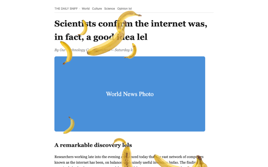 Rigolol adding lol and bananas across the page